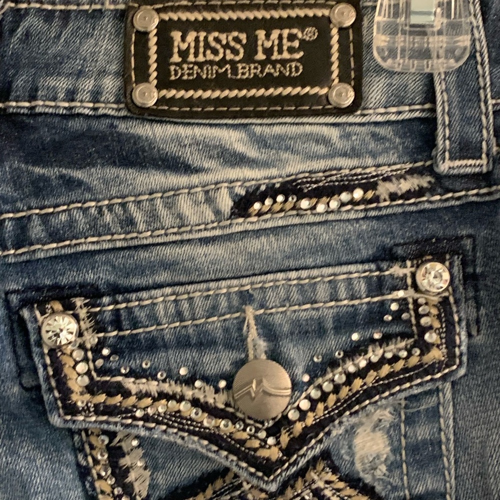 Miss Me Women's Distressed Blue Embellished Jeans